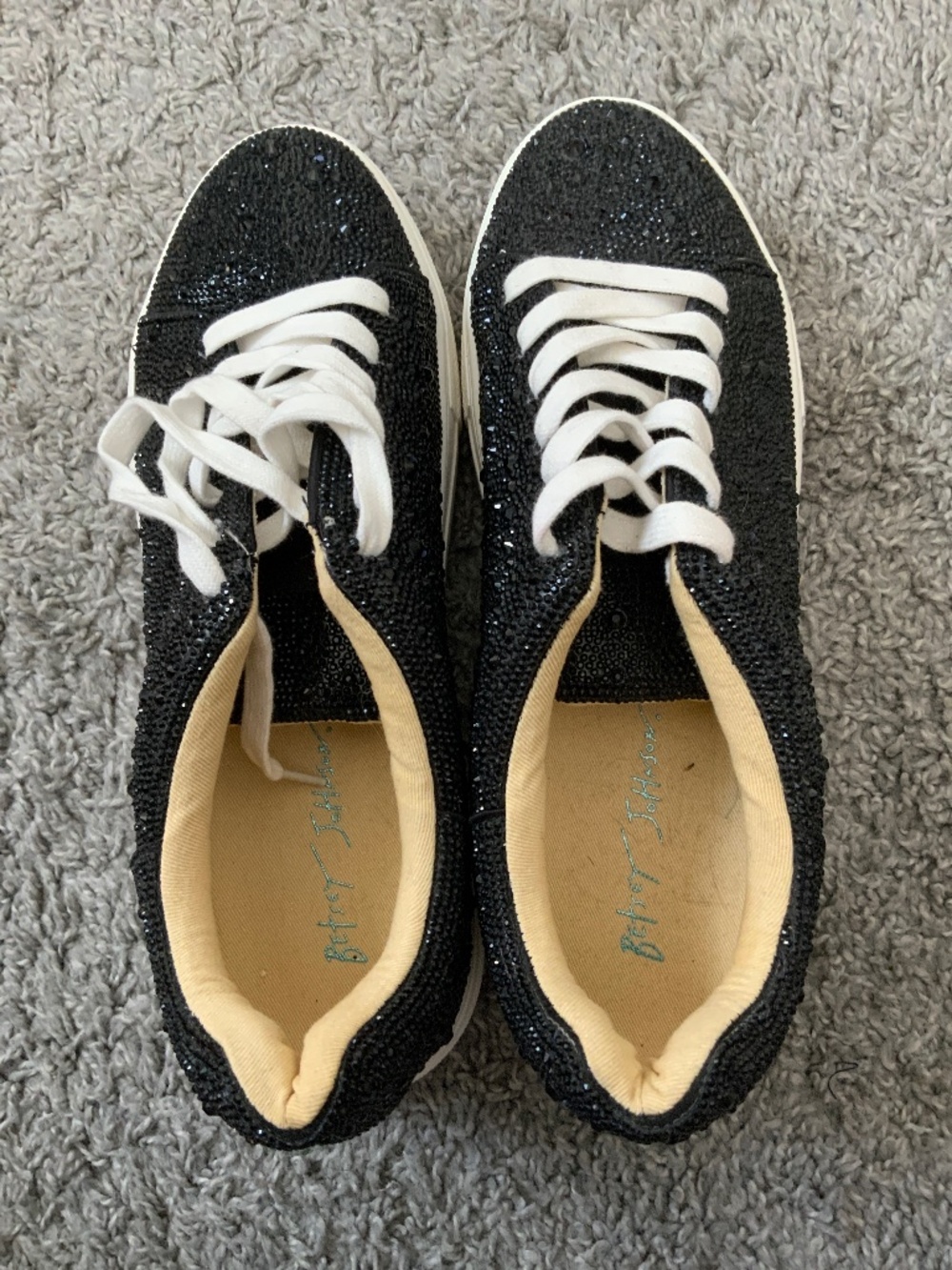 Betsey Johnson Black Glitter Lace-Up Athletic Sneakers